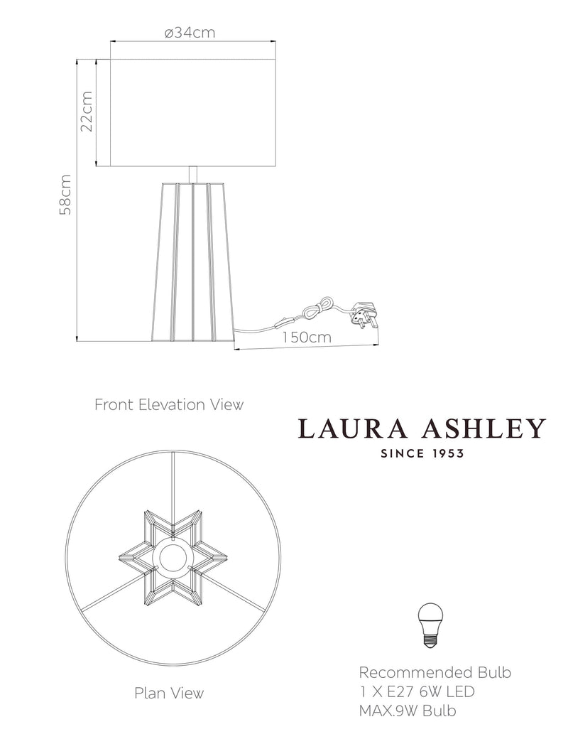 Laura Ashley star glass table lamp, imported from the UK