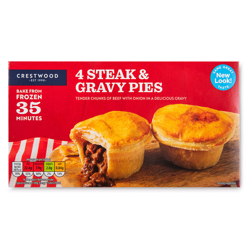 Steak and gravy pies 4 pack frozen 568g, UK version