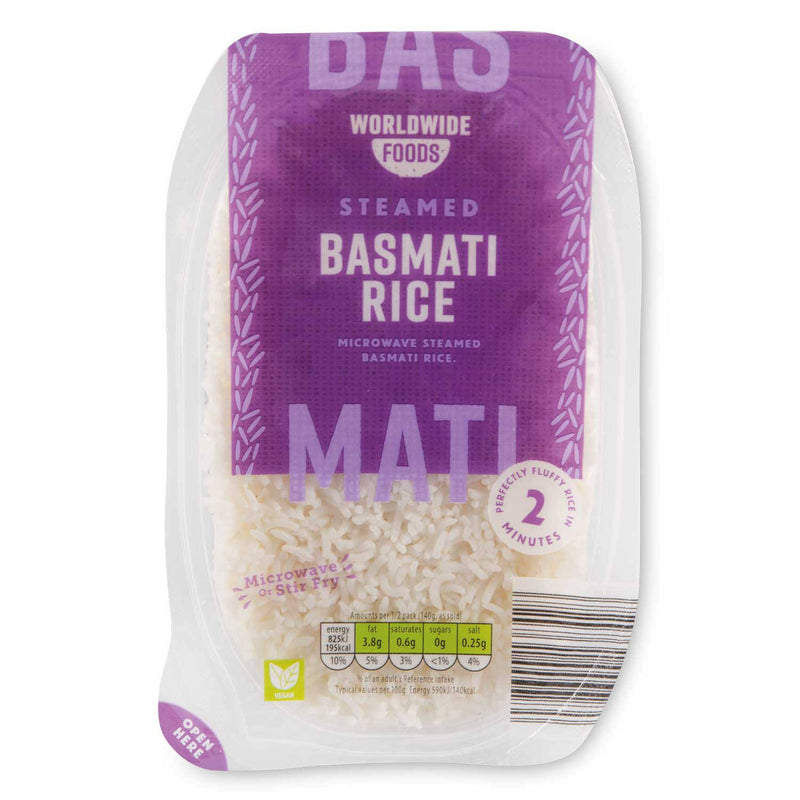 Steamed Basmati Rice ready-to-eat, imported from the UK