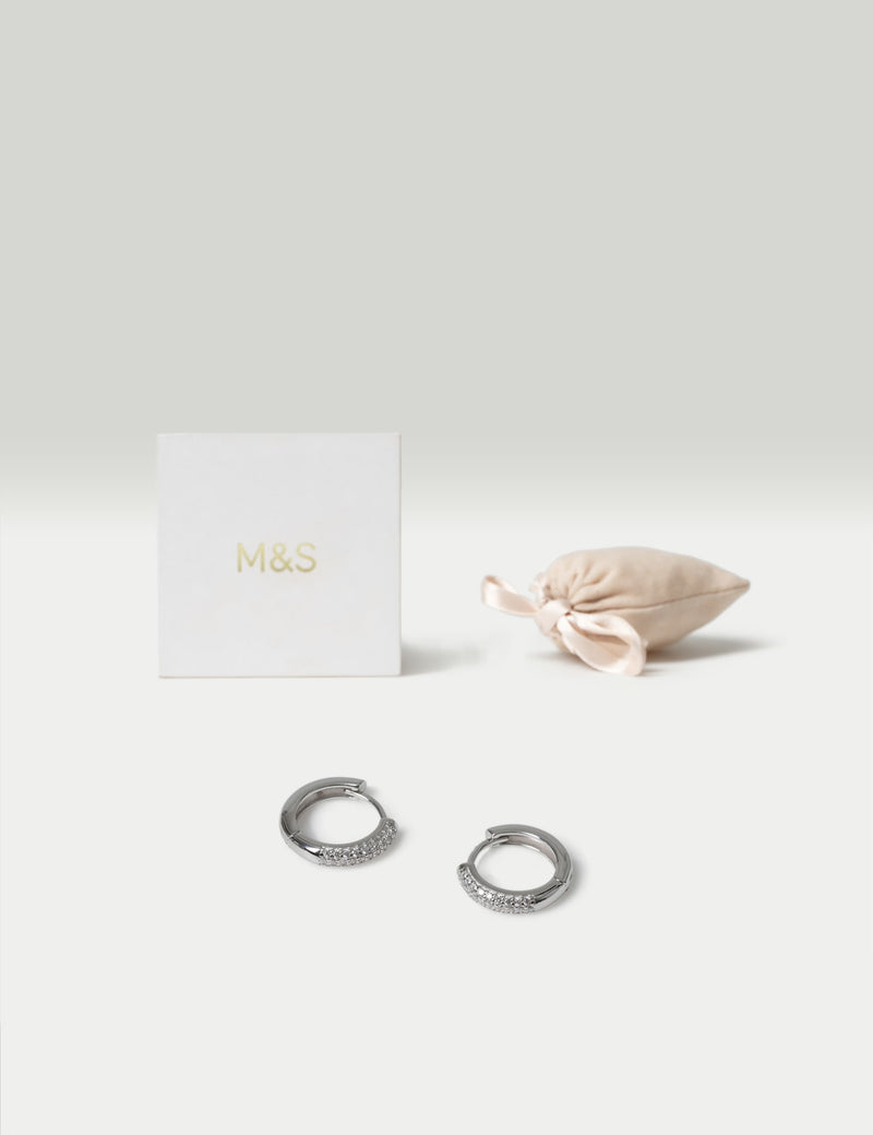 Sterling silver rhodium hoop earrings (British brand)