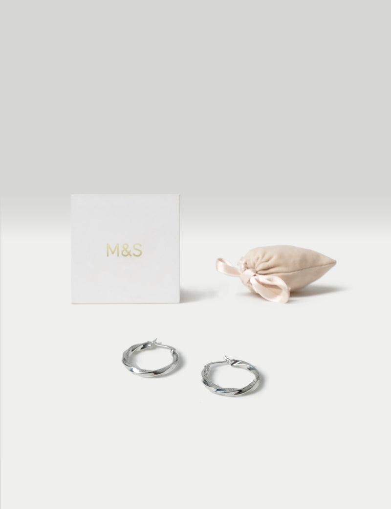 Sterling Silver twist hoop earrings, British product