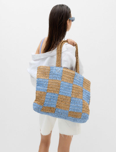 M&S M&S Collection Straw Checkerboard Tote Bag- Buy online at McGrocer