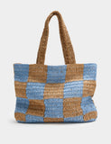 M&S straw checkerboard tote bag with drawstring fastening, UK version