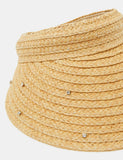 Accessorize straw visor with sparkly embellishments, imported from the UK