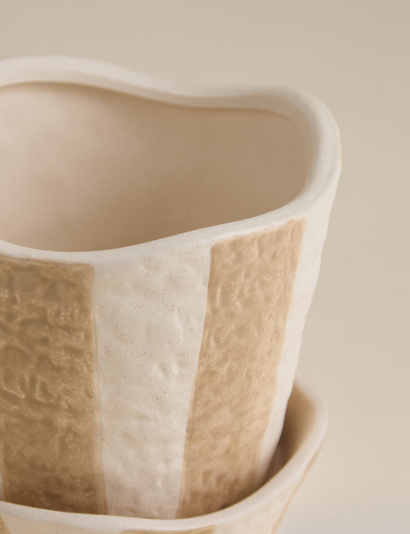 Striped ceramic planter 17cm hand-painted design - British product