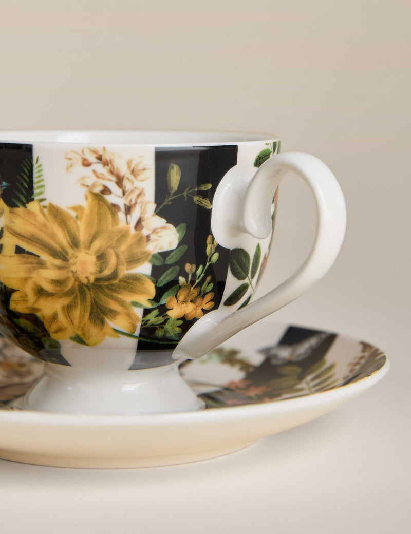 Striped floral porcelain cup and saucer 7.5 cm height, imported from the UK