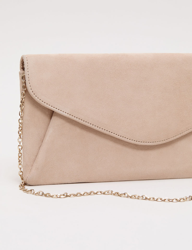 Phase Eight suede clutch bag with gold chain (British brand)