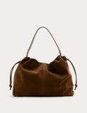 Autograph suede shoulder bag with drawstring sides - British product