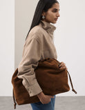 Autograph suede shoulder bag with drawstring sides - British product