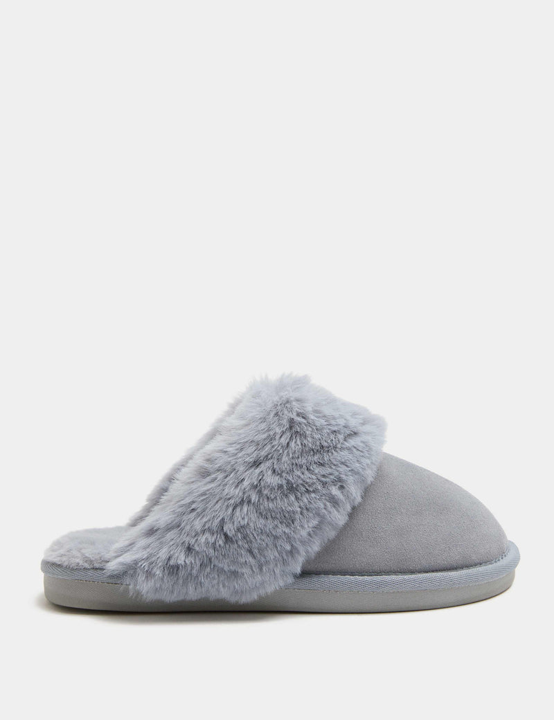 M&S suede faux fur trim mule slippers (British brand)