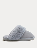 M&S Suede Faux Fur Trim Mule Slippers