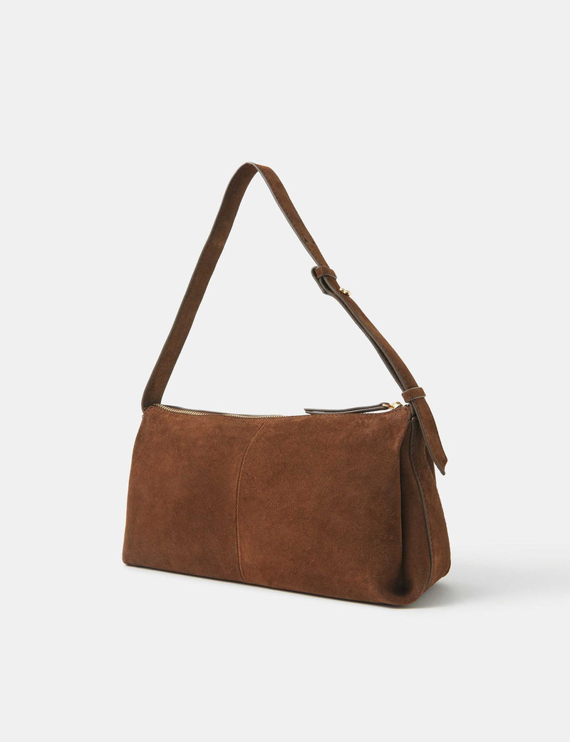 Suede ruched shoulder bag with adjustable strap - British product