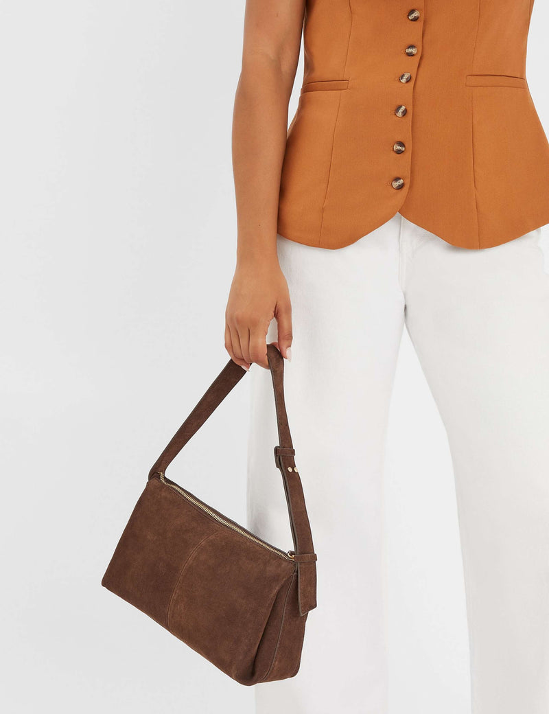 Suede ruched shoulder bag with adjustable strap - British product