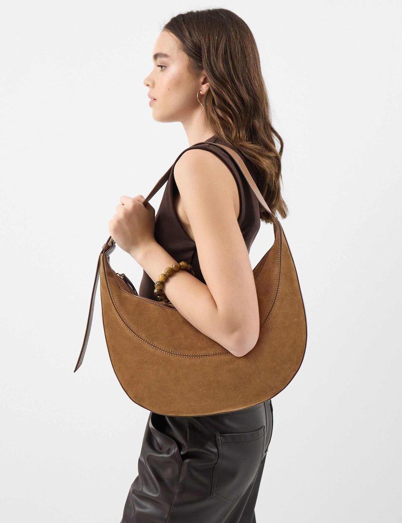 Accessorize suede shoulder bag with gold buckle, imported from the UK
