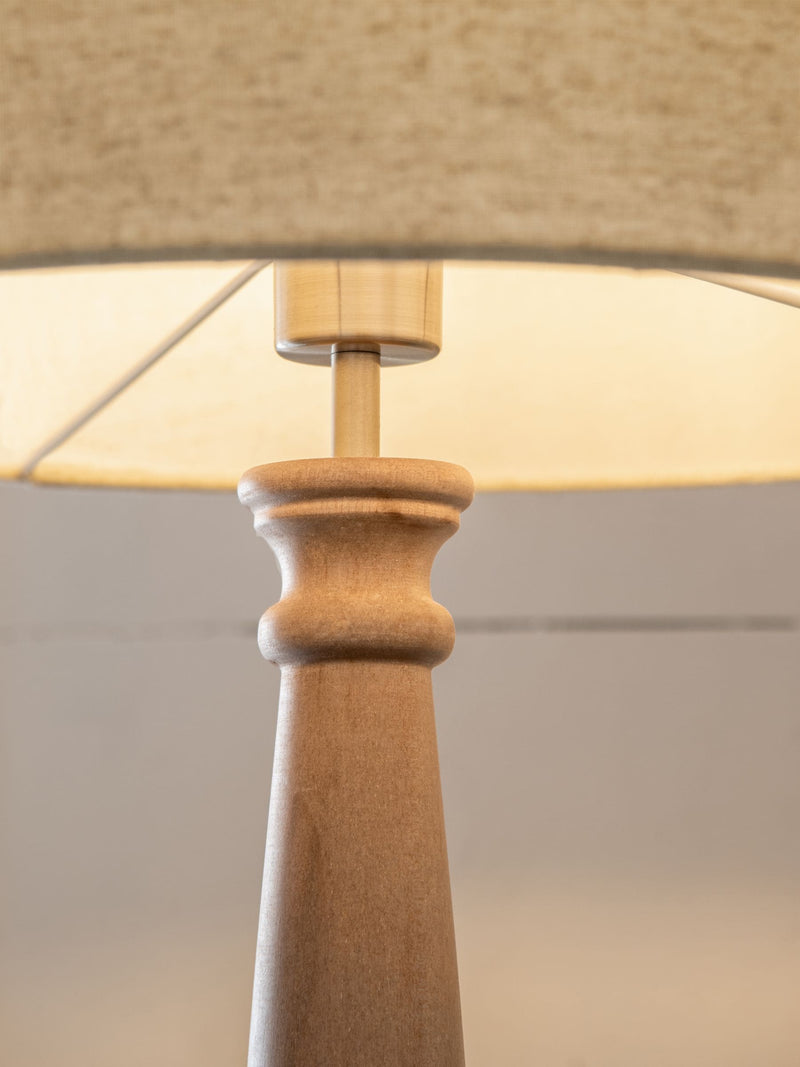Clifton natural wood floor lamp with fabric shade (British brand)
