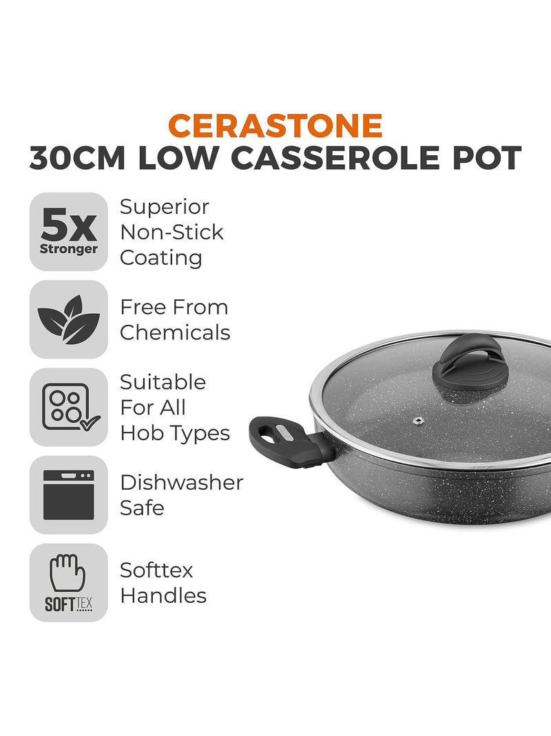 Tower Grey Cerastone 30cm low casserole pot with lid (British brand)