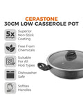 Tower Grey Cerastone 30cm low casserole pot with lid (British brand)