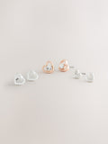 Rose gold and silver heart stud earrings, 3 pack imported from UK