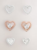 Rose gold and silver heart stud earrings, 3 pack imported from UK