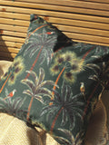 Evans Lichfield Green Palms outdoor cushion 43cm, imported from the UK