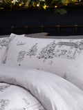 White Midwinter Toile Christmas duvet cover and pillowcase set - British product