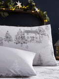 White Midwinter Toile Christmas duvet cover and pillowcase set - British product