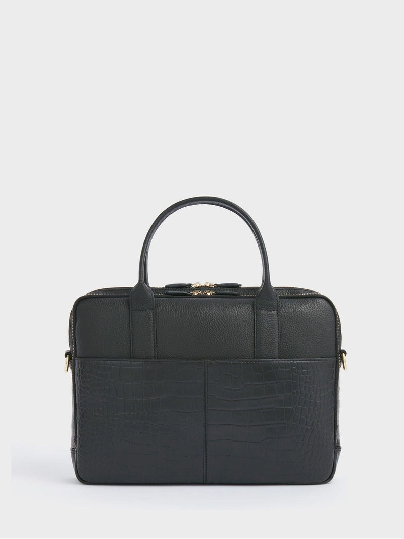 Osprey London Black Kellie croc grain leather laptop bag - British product