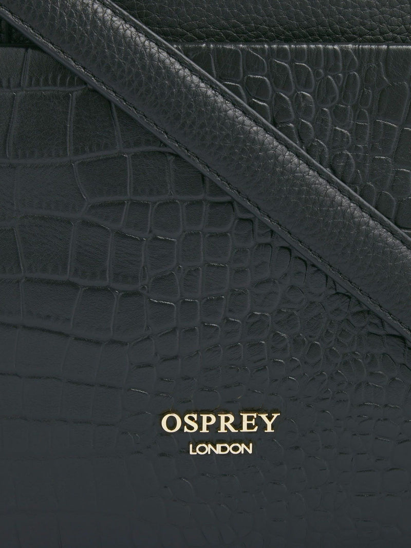 Osprey London Black Kellie croc grain leather laptop bag - British product