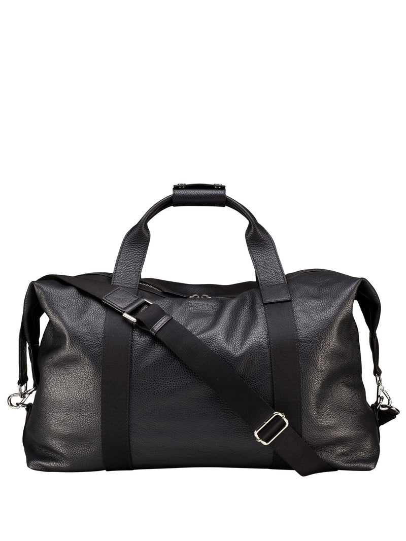 Osprey London black tumbled leather Toby weekender bag, imported from the UK