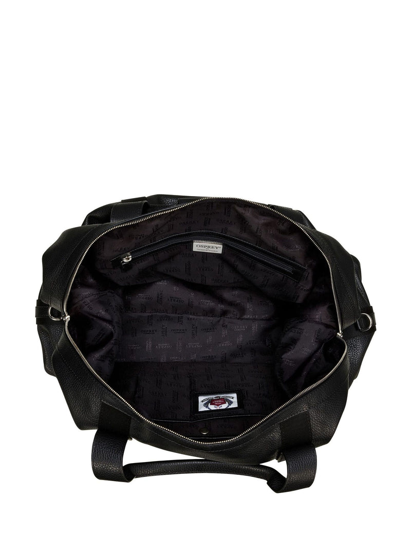 Osprey London black tumbled leather Toby weekender bag, imported from the UK