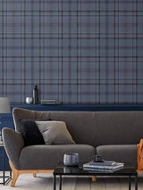 Next Graham & Brown Navy Blue Heritage Plaid Wallpaper Sample- Buy online at McGrocer