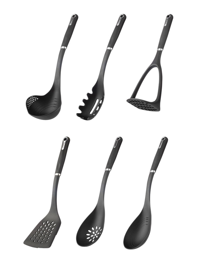 Fusion black nylon 6-piece utensil set - British product