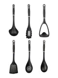 Fusion black nylon 6-piece utensil set - British product