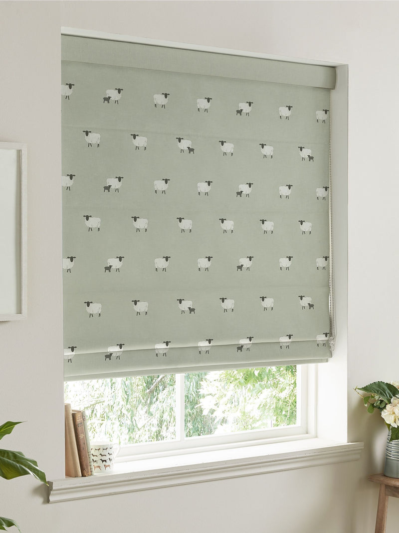 Sophie Allport green sheep pattern roman blind (British brand)