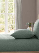 Sábana bajera ajustable de lino lavado verde de Lazy Linen