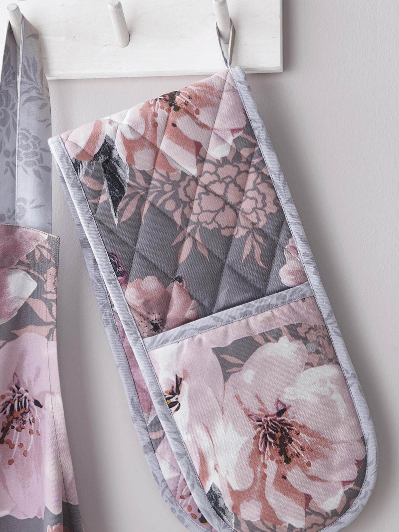 Catherine Lansfield grey dramatic floral double oven glove - British product