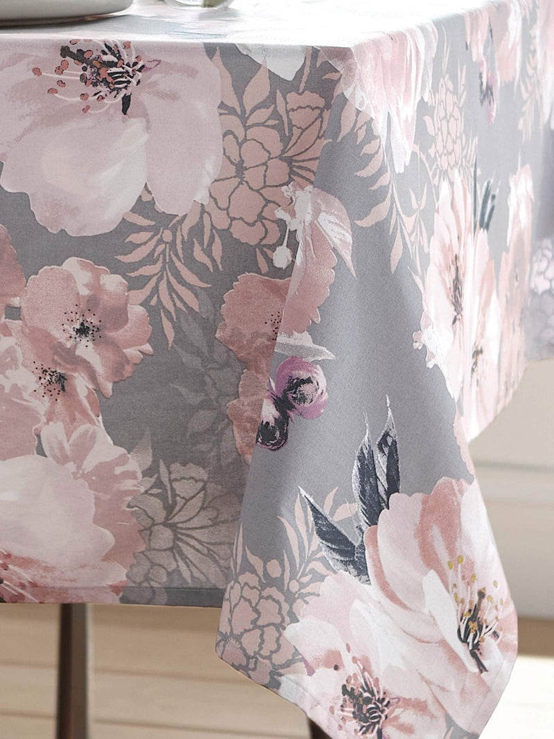 Catherine Lansfield Grey Dramatic Floral Print Cotton Table Cloth - British product