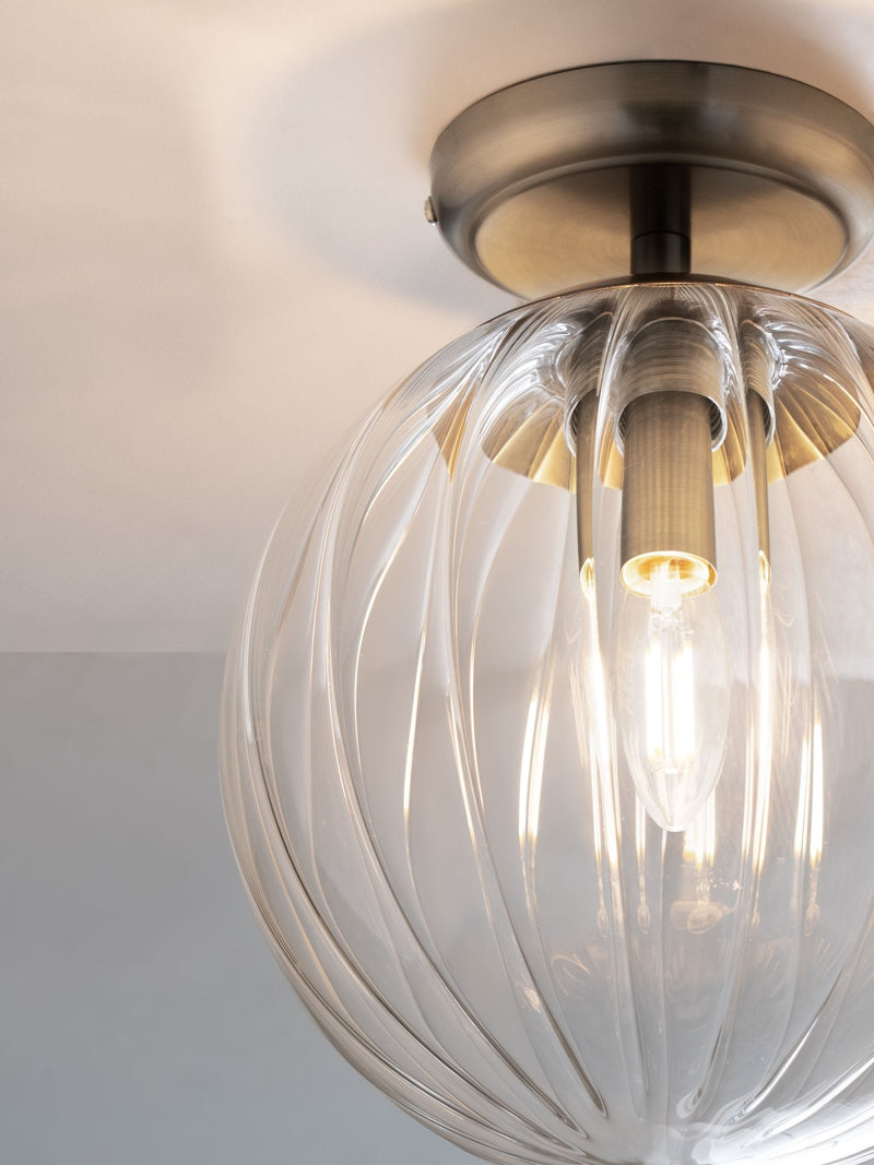 Ceiling light brushed chrome Bourton flush fitting, imported from the UK