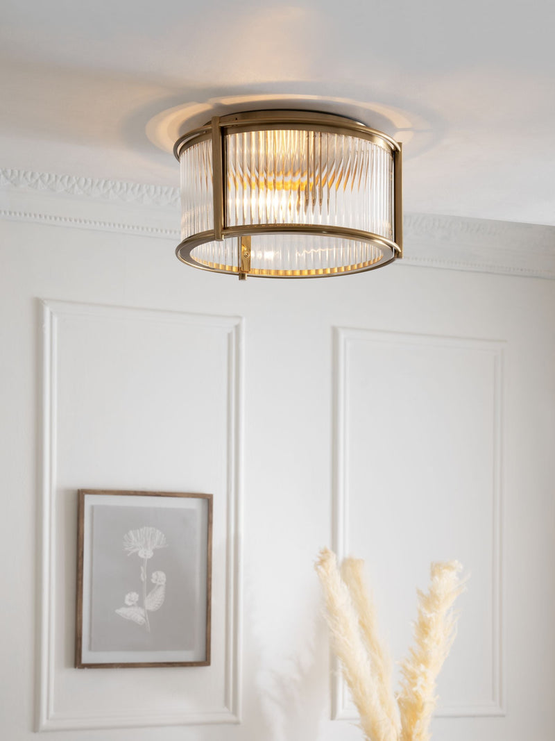 Hertford ceiling light with nickel finish and reeded glass (British brand)