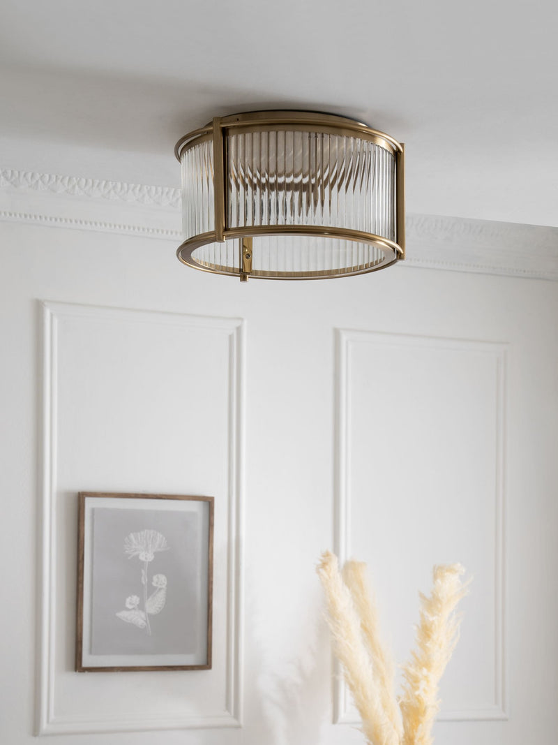 Hertford ceiling light with nickel finish and reeded glass (British brand)