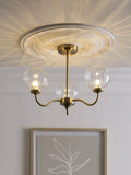 Brass Bourton flush ceiling light with 3 glass shades, imported from the UK