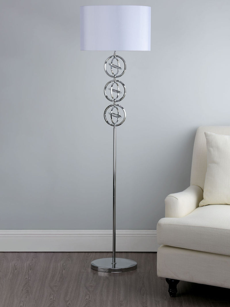 Dar Lighting Chrome Venus floor lamp with ivory faux silk shade - British product