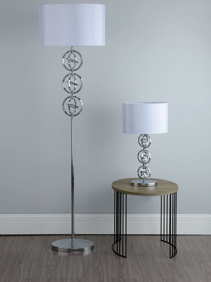 Dar Lighting Chrome Venus floor lamp with ivory faux silk shade - British product