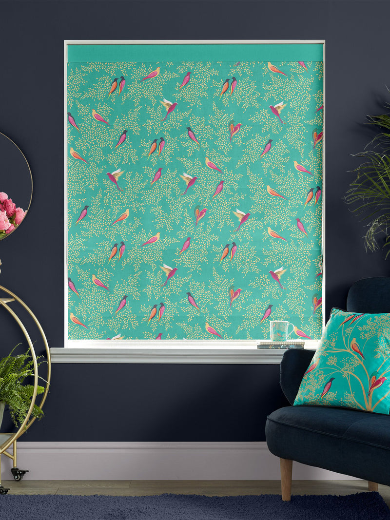 Sara Miller green birds roman blind - British product