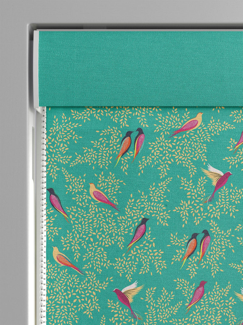 Sara Miller green birds roman blind - British product