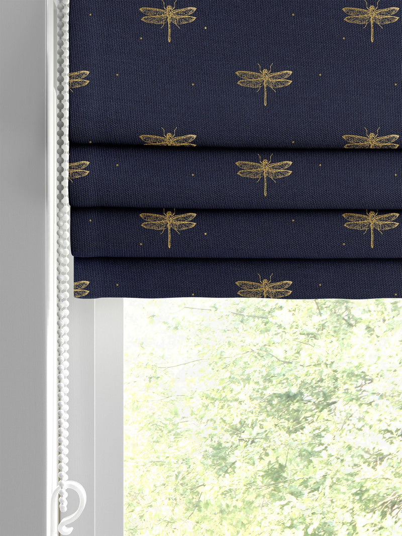 Sara Miller navy roman blind with dragonflies, imported from the UK