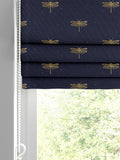 Sara Miller navy roman blind with dragonflies, imported from the UK