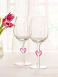 Set of 2 Clear Heart Stem Wine Glasses