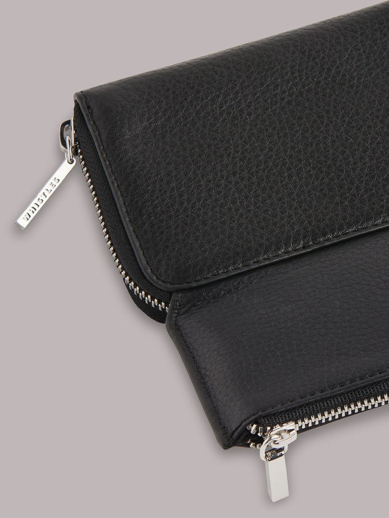 Whistles Black Bibi Zip Purse 100% leather - British product