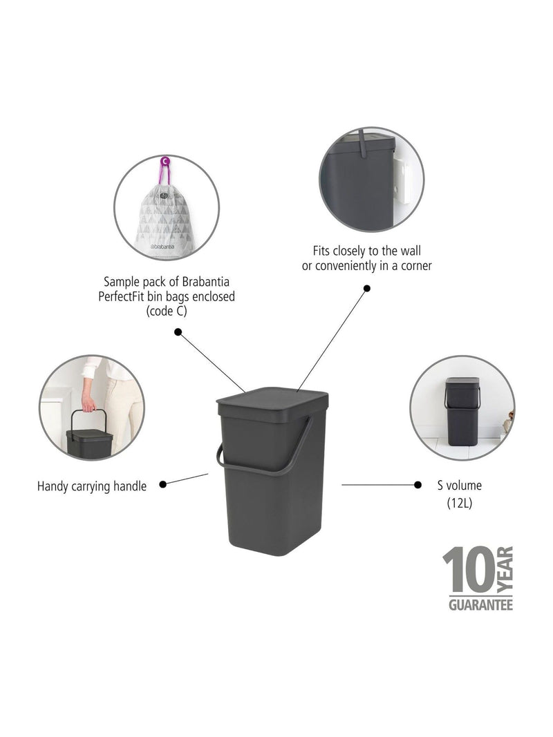 Brabantia Sort & Go 12L grey waste bin (British brand)